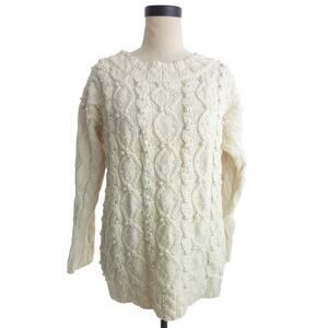 Mariey Womens Vintage Cable Knit Sweater Beaded Off White Cream M